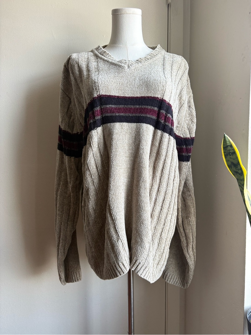 vintage croft & barrow beige chenille grandpa sweater